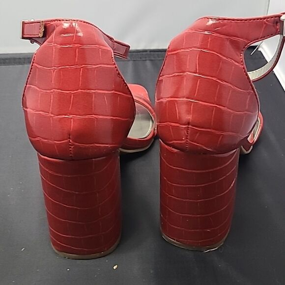 Worthington Women's Becklyn Heeled Sandals Shiny Red Croc Patent Leather Block - Picture 10 of 13